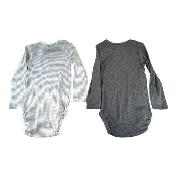 H&M Baby Long Sleeve Bodysuit 2-Pack Organic Cotton 18-24m Gray & White Striped - Picture 5 of 5